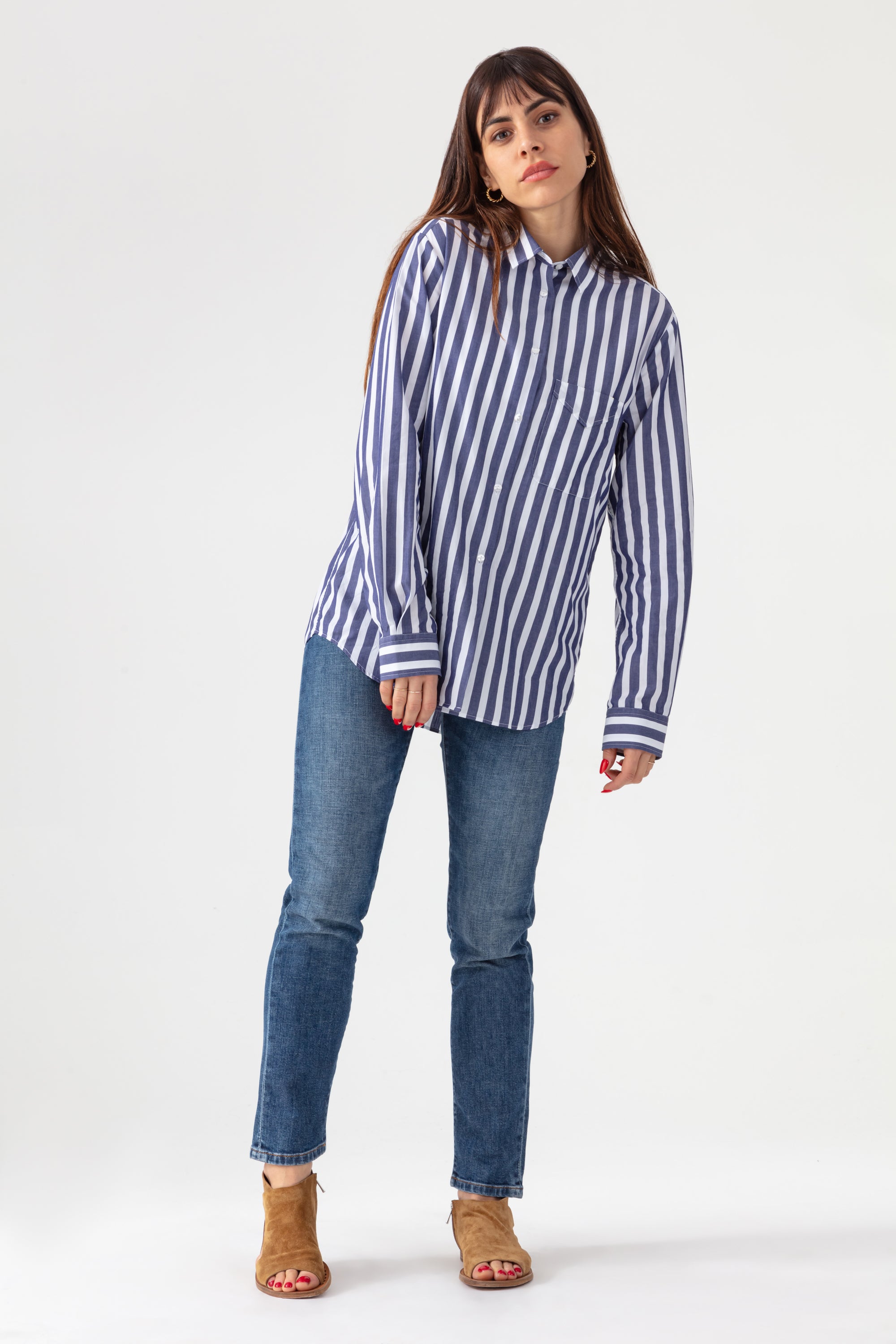 Chemise Boy Shirt - Navy/ Off White