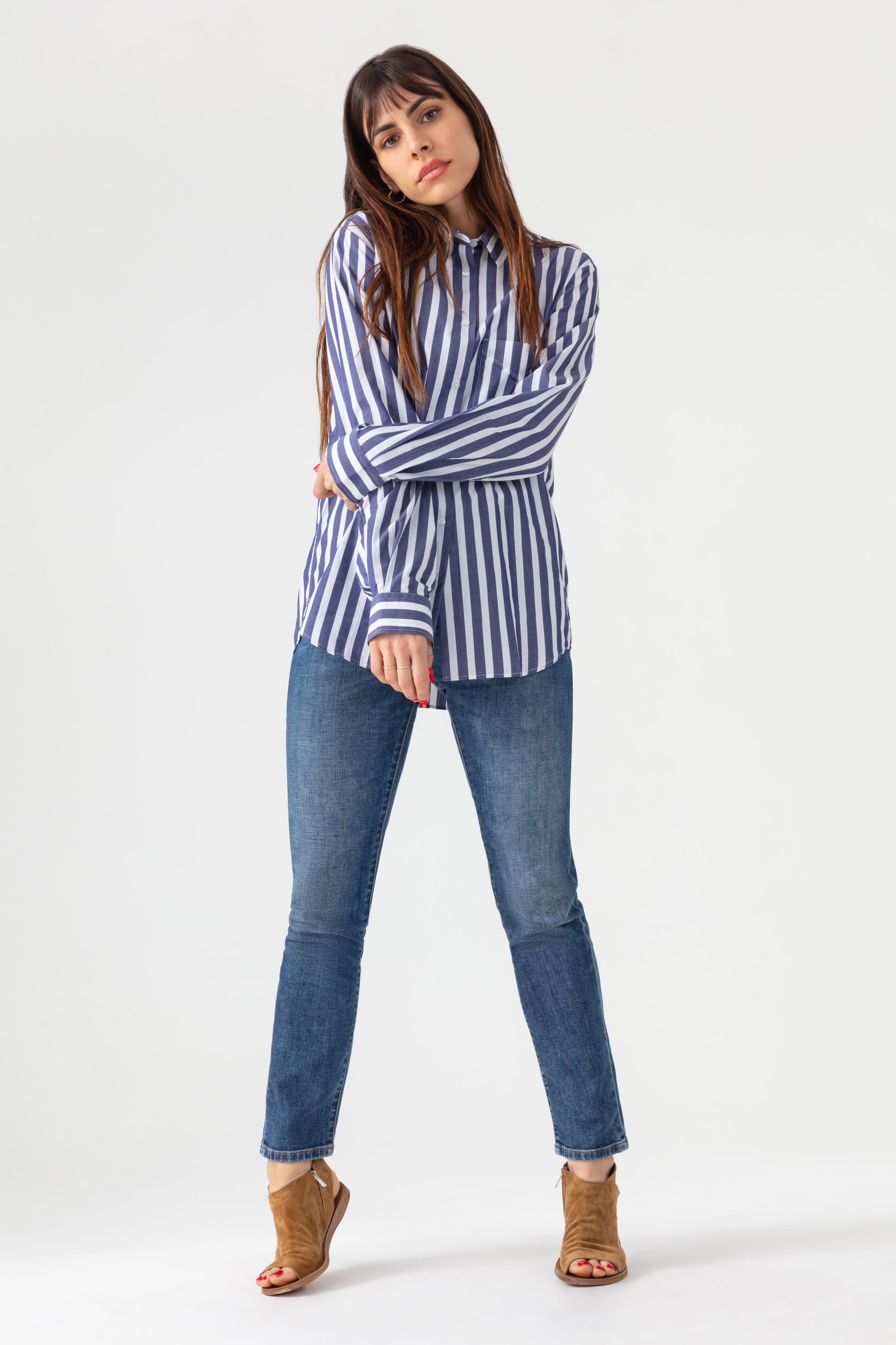 Chemise Boy Shirt - Navy/ Off White