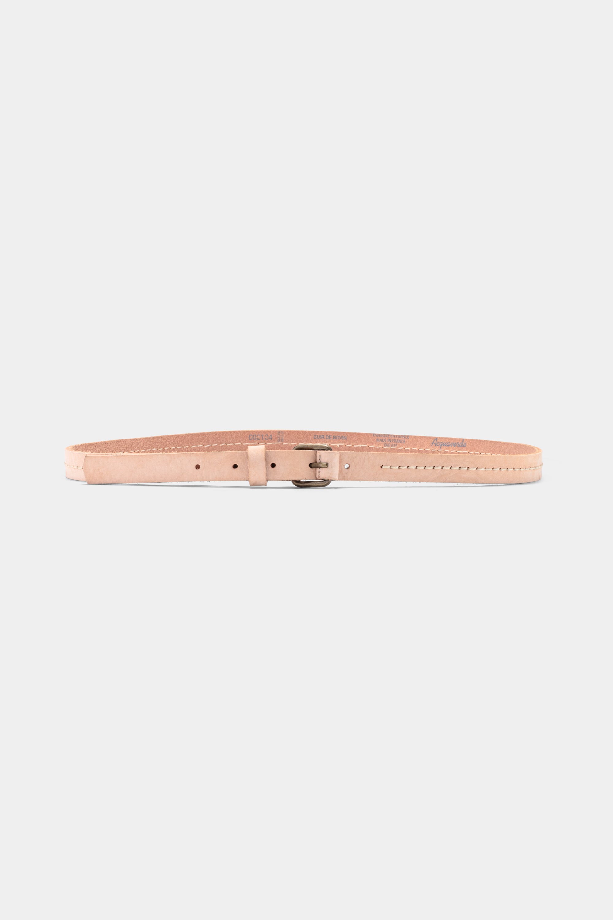 Ceinture fine en cuir véritable - Nude