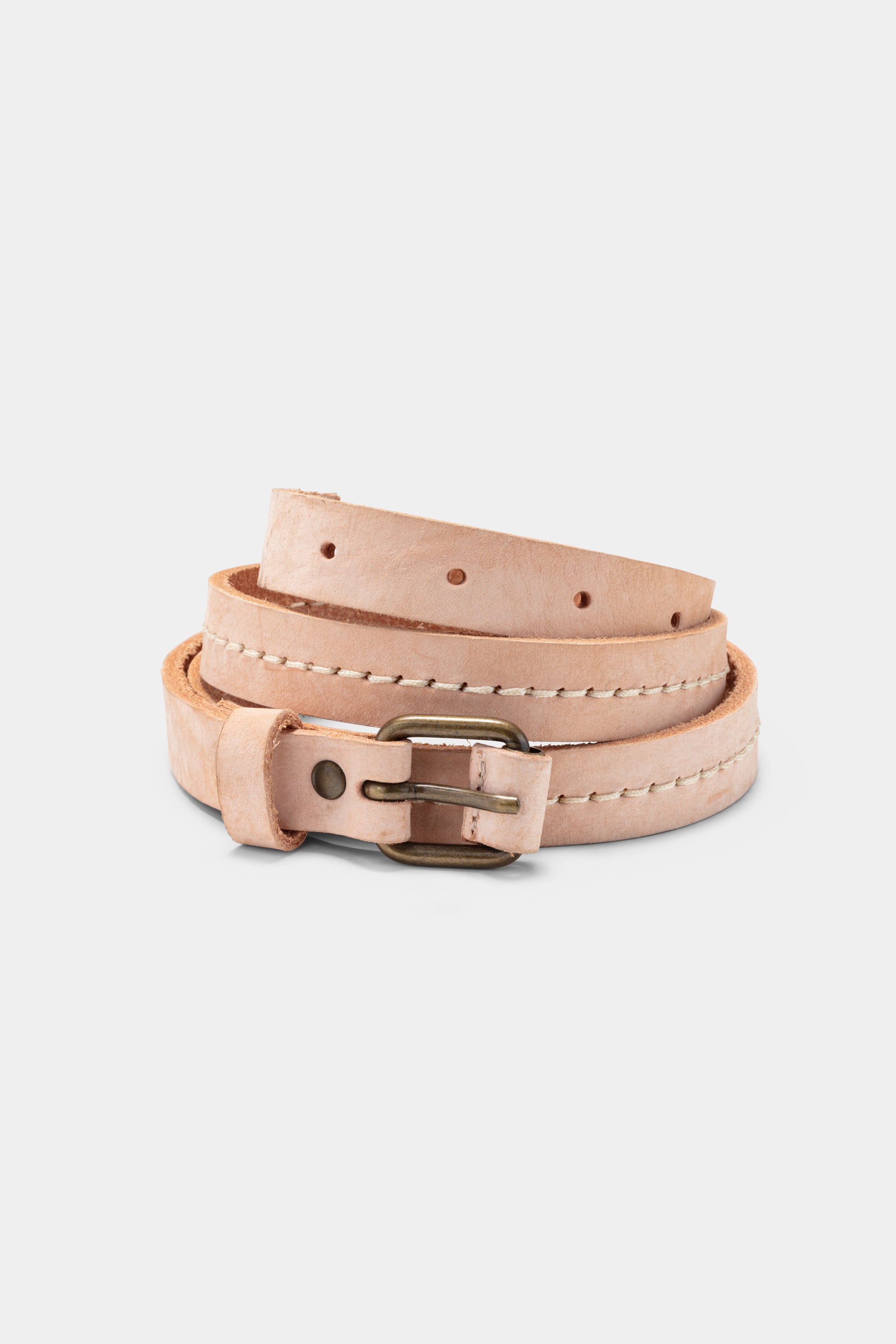 Ceinture fine en cuir véritable - Nude