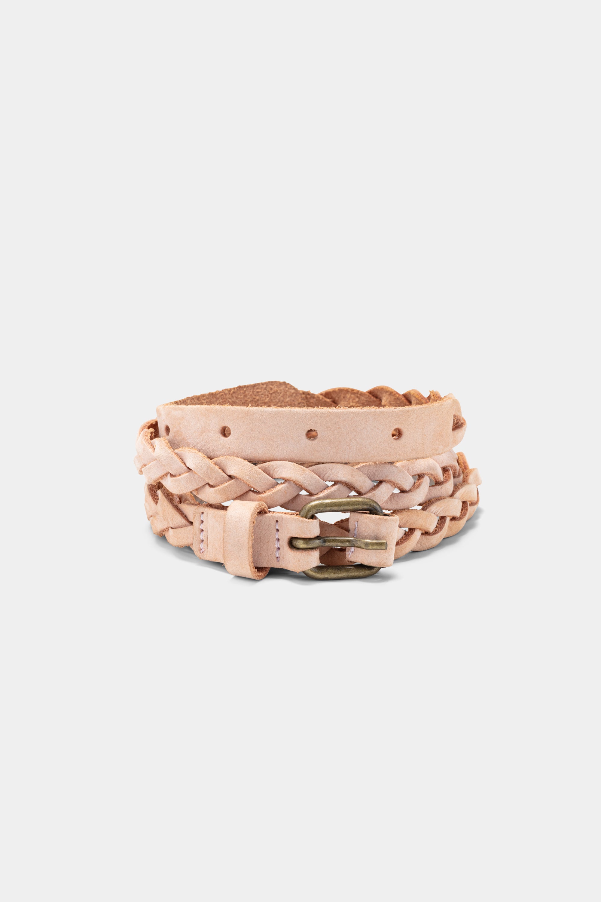 Ceinture tressée en cuir véritable - Nude