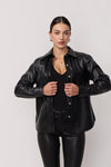 Feather Genuine Leather Shirt - Black