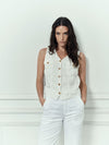 Gilet Trucker en Lin - White