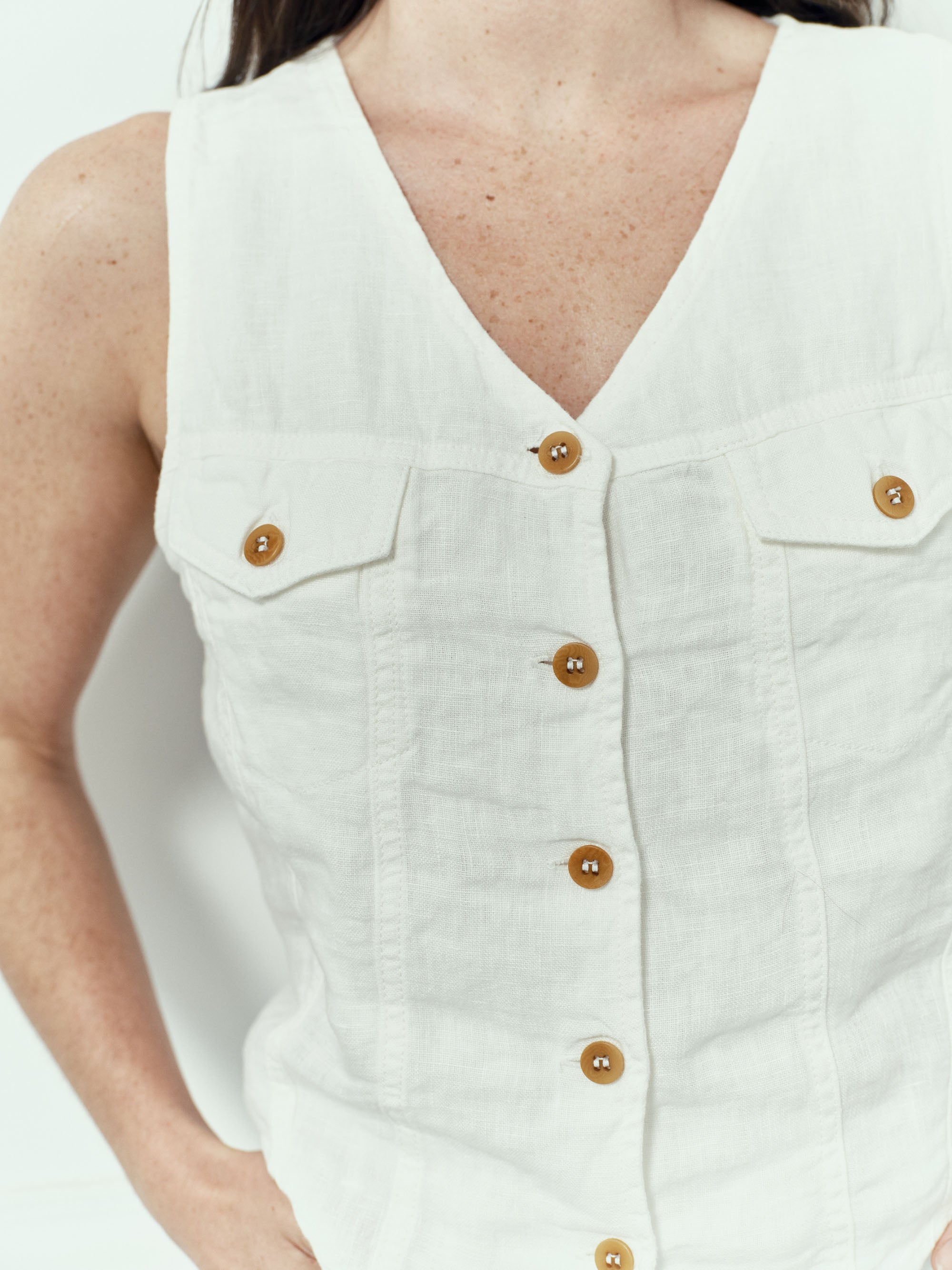 Gilet Trucker en Lin - White
