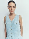 Gilet Trucker en Lin - Sky Blue