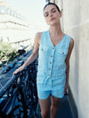 Gilet Trucker en Lin - Sky Blue