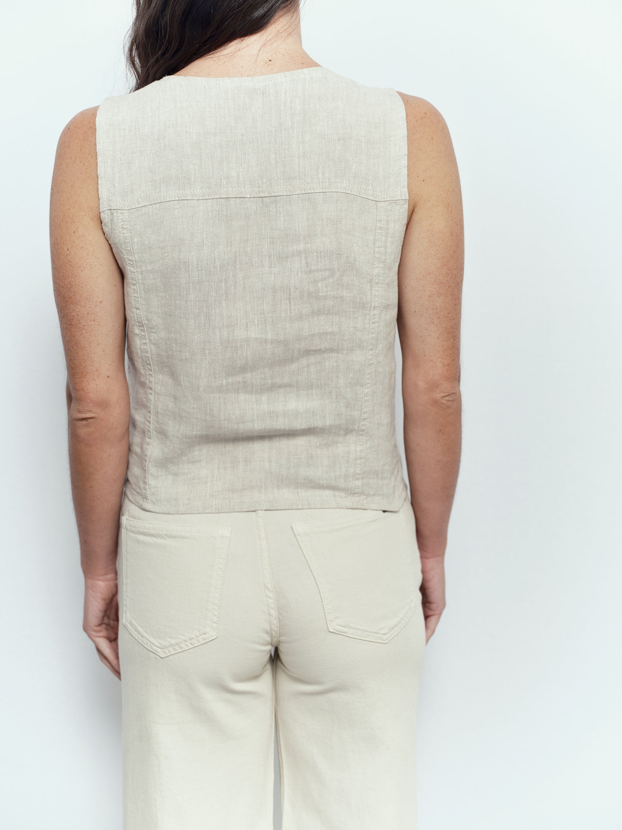 Gilet Trucker en Lin - Natural