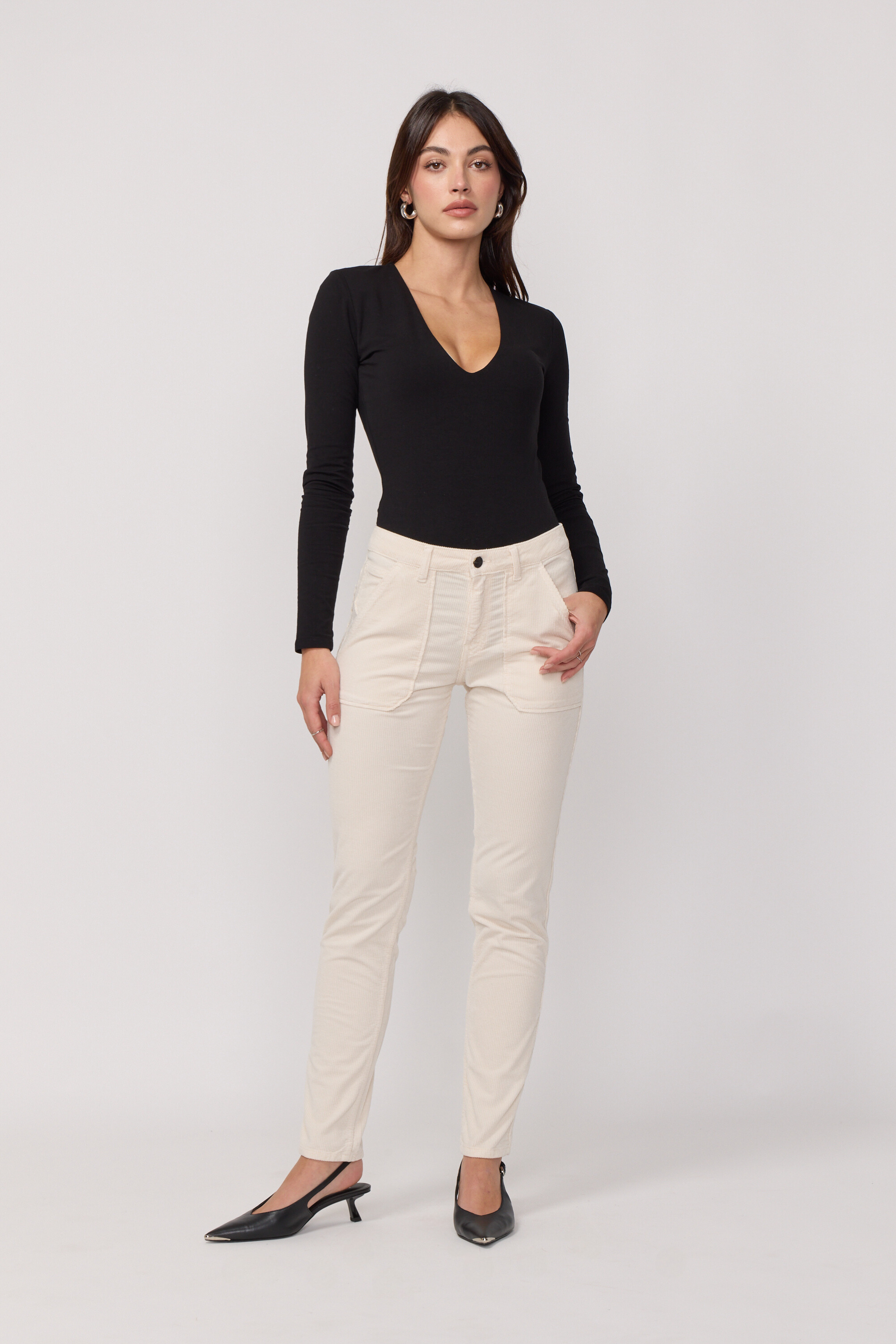Acquaverde Pantalon Pierce en Velours - Cream