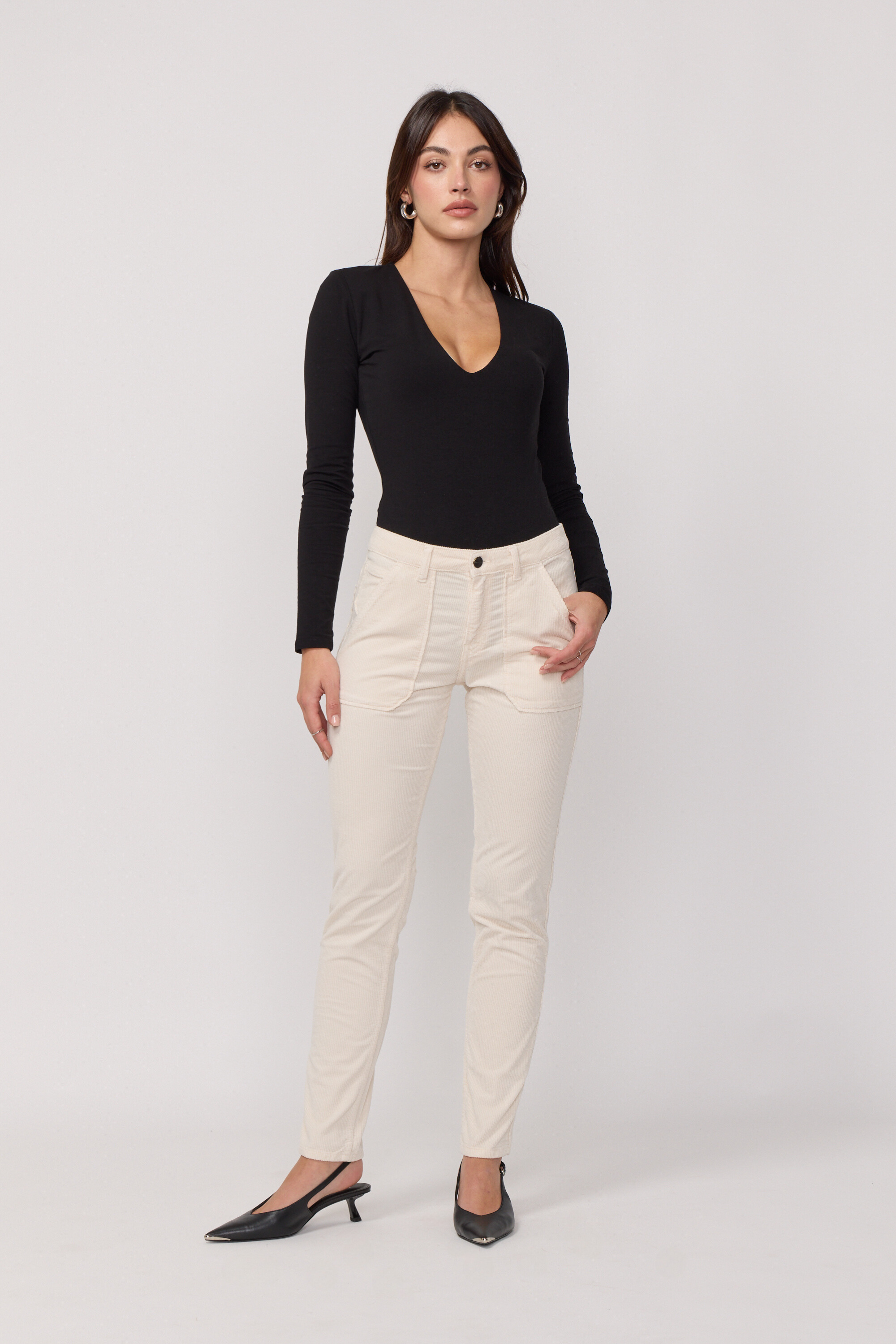 Pantalon Pierce en Velours - Cream