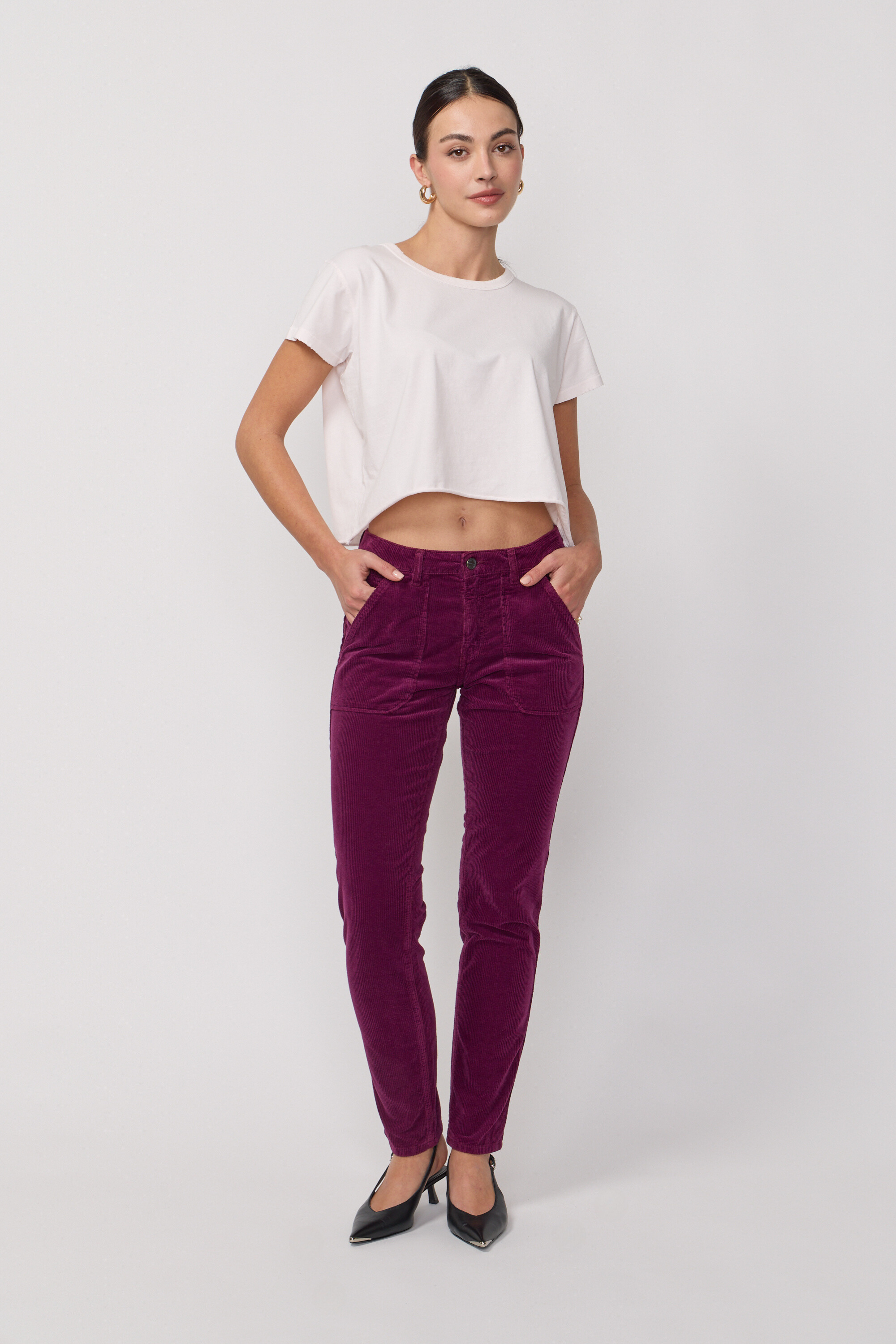 Acquaverde Pantalon Pierce en Velours - Figue