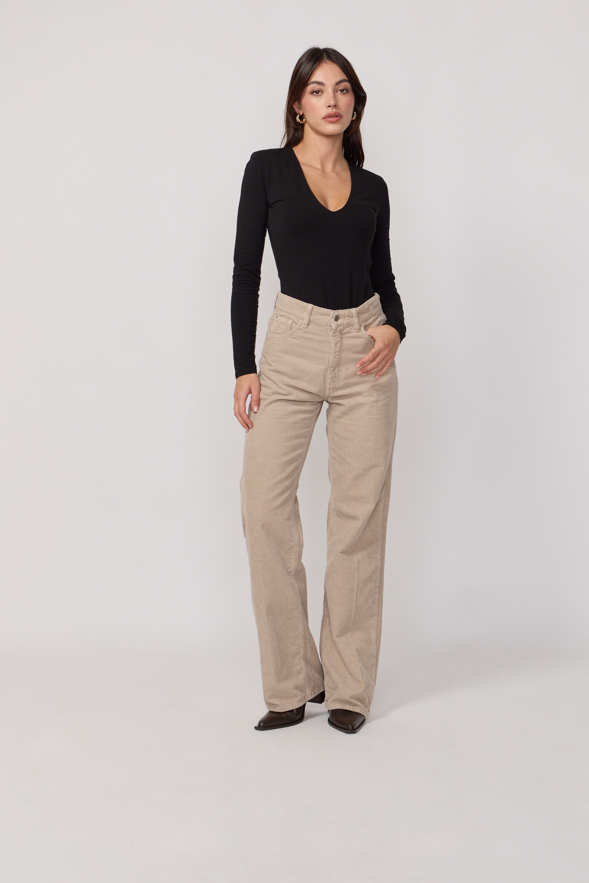 Acquaverde Pantalon Richie en Velours - Beige