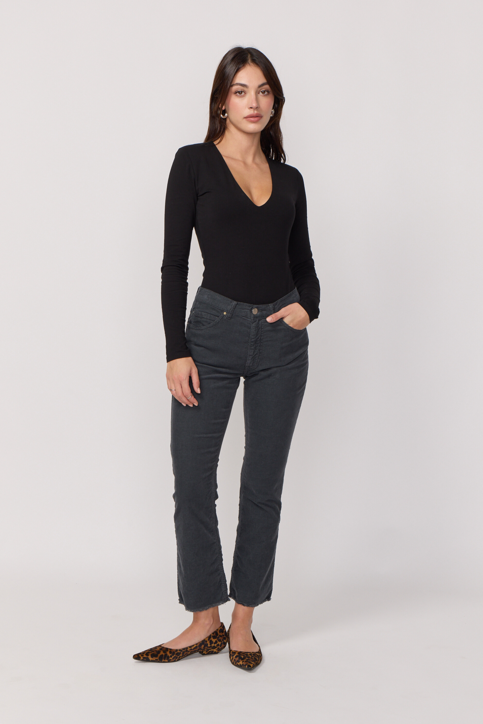 Acquaverde Pantalon Cara en Velours - Anthracite