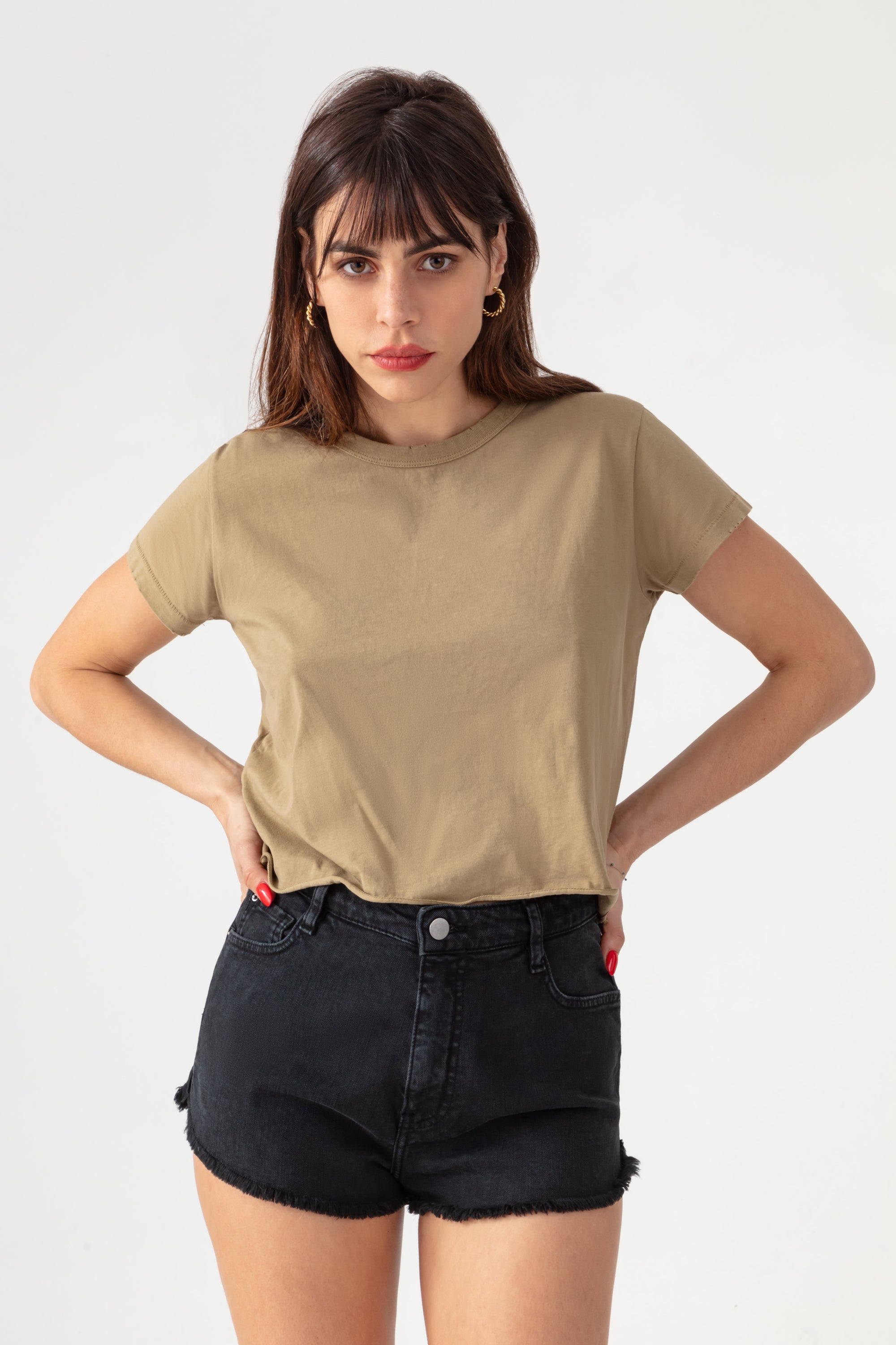 Cropped T-shirt with Distressed Effect - New Army