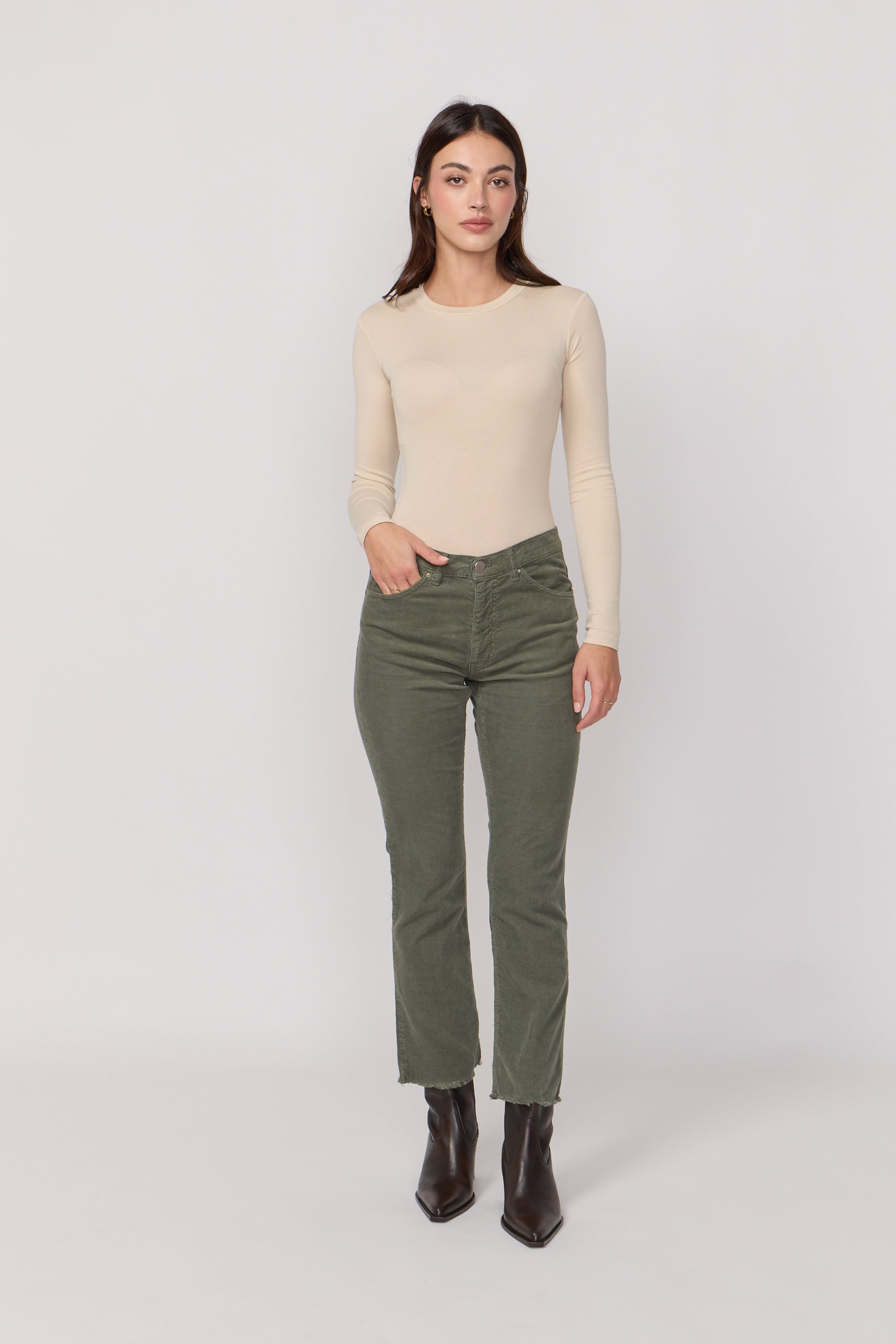 Acquaverde Pantalon Cara en Velours - Military Kaki