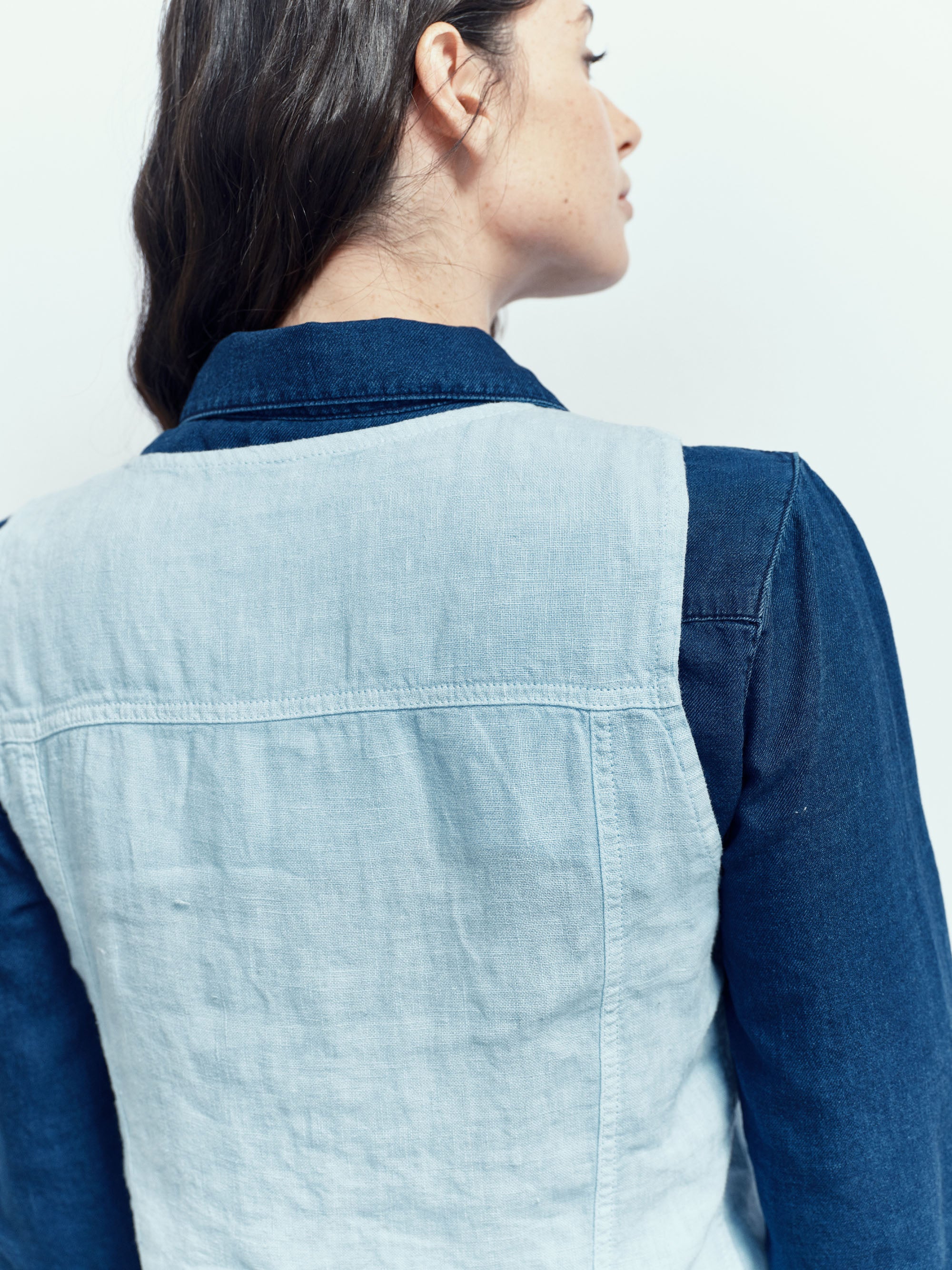 Gilet Trucker en Lin - Sky Blue