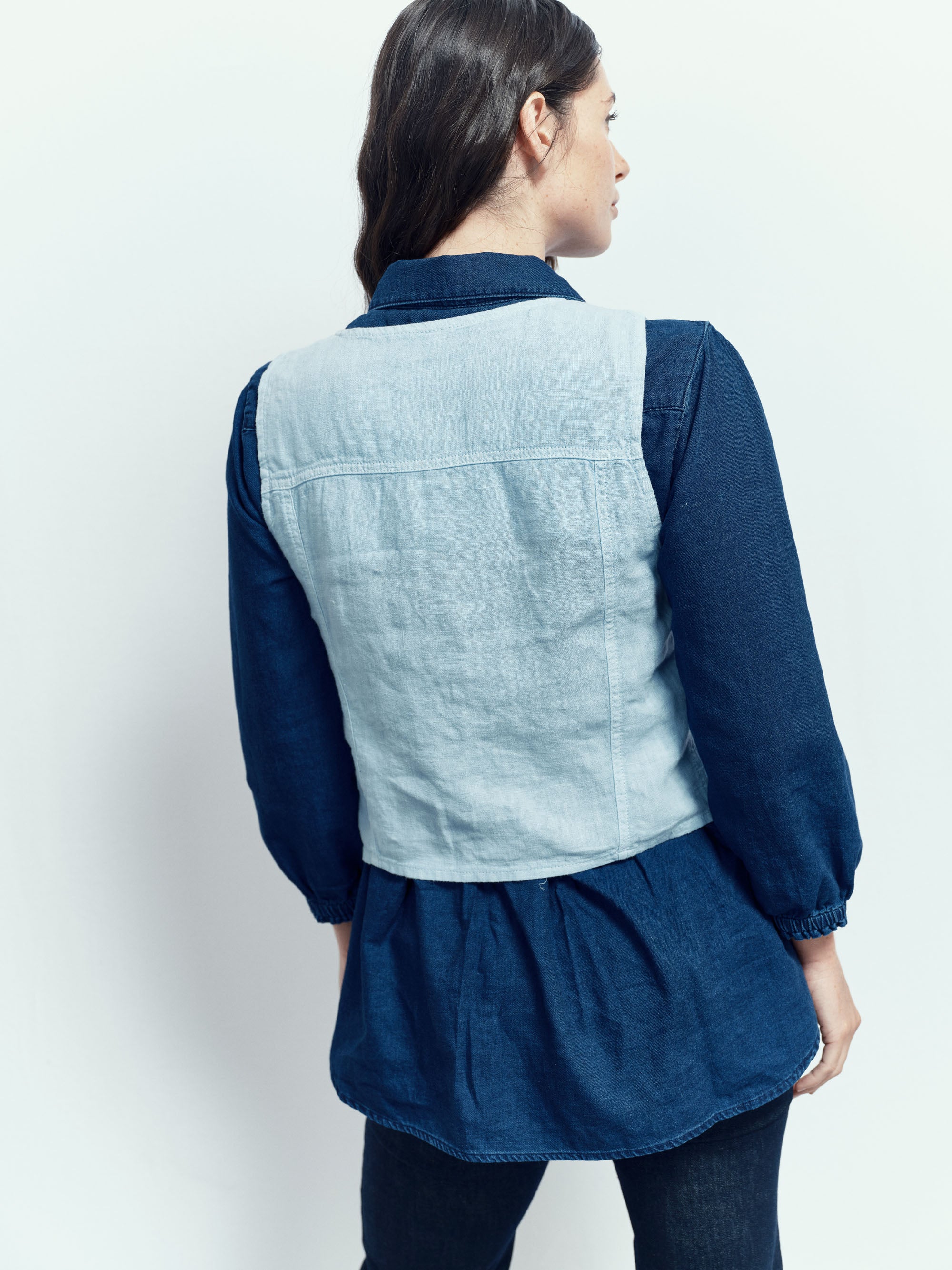 Gilet Trucker en Lin - Sky Blue