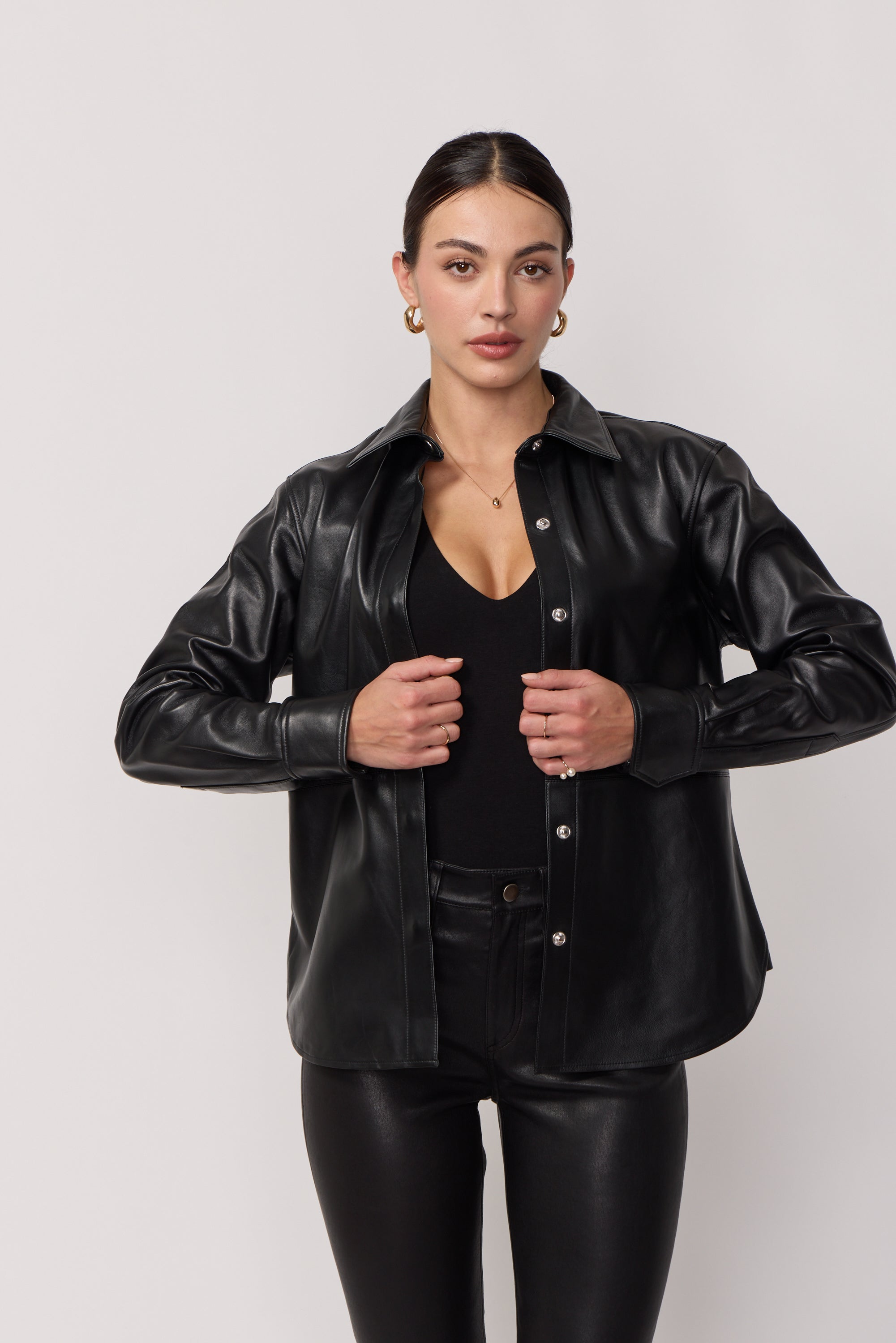 Acquaverde Chemise Feather en Cuir Véritable - Black