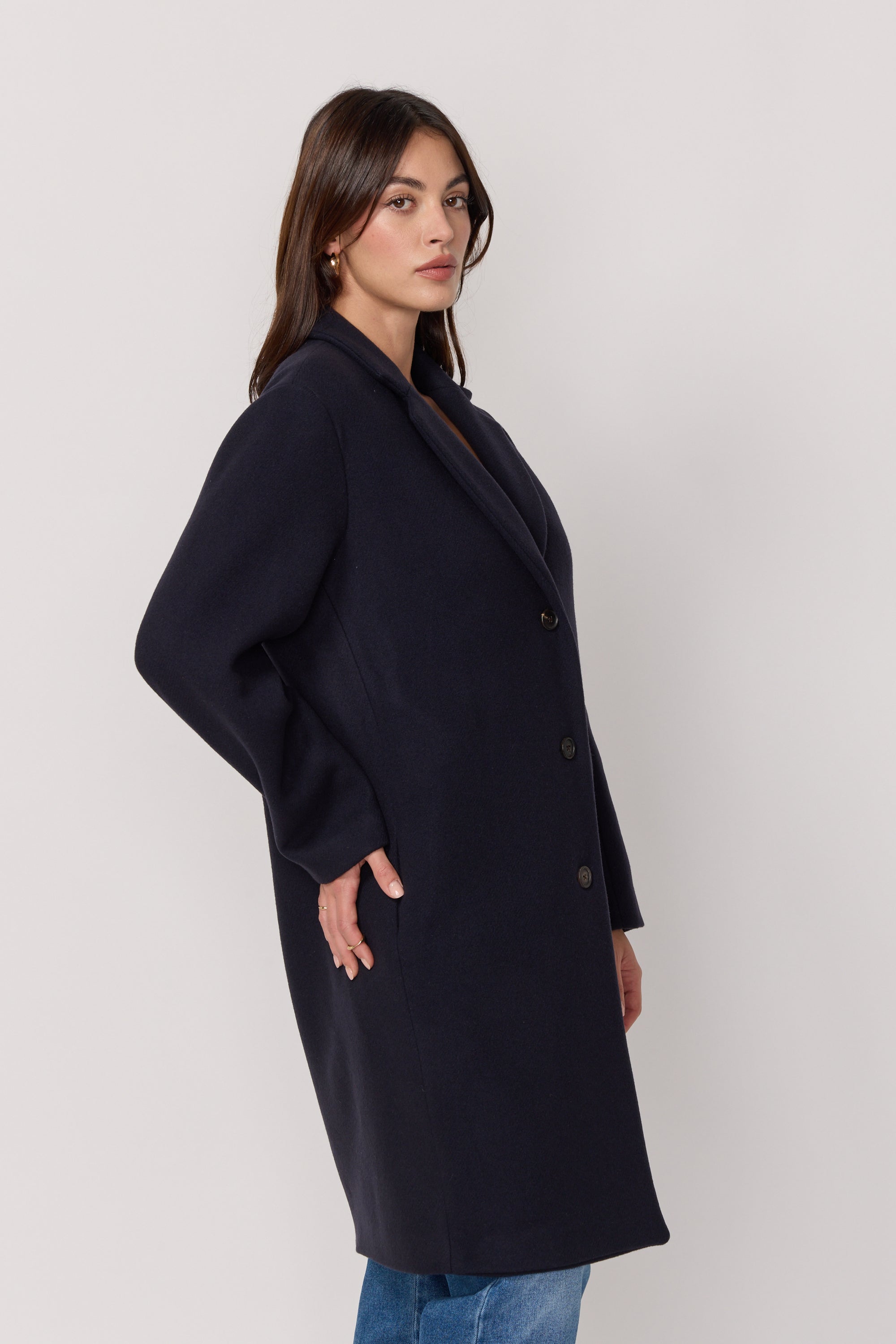 Manteau Signature en Laine et Cachemire - Marine