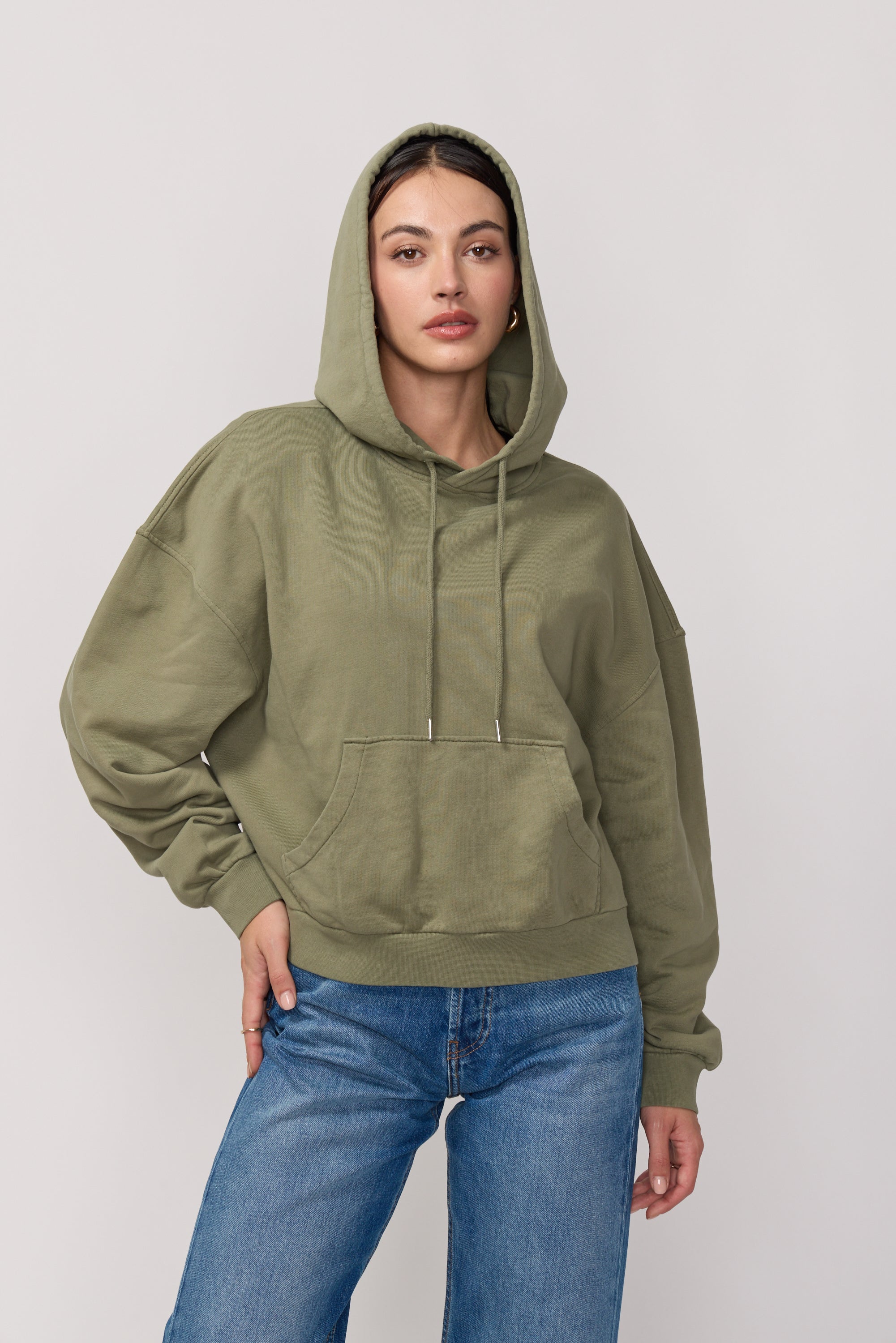 Acquaverde Pull à Capuche Style Boxy - Light Kaki