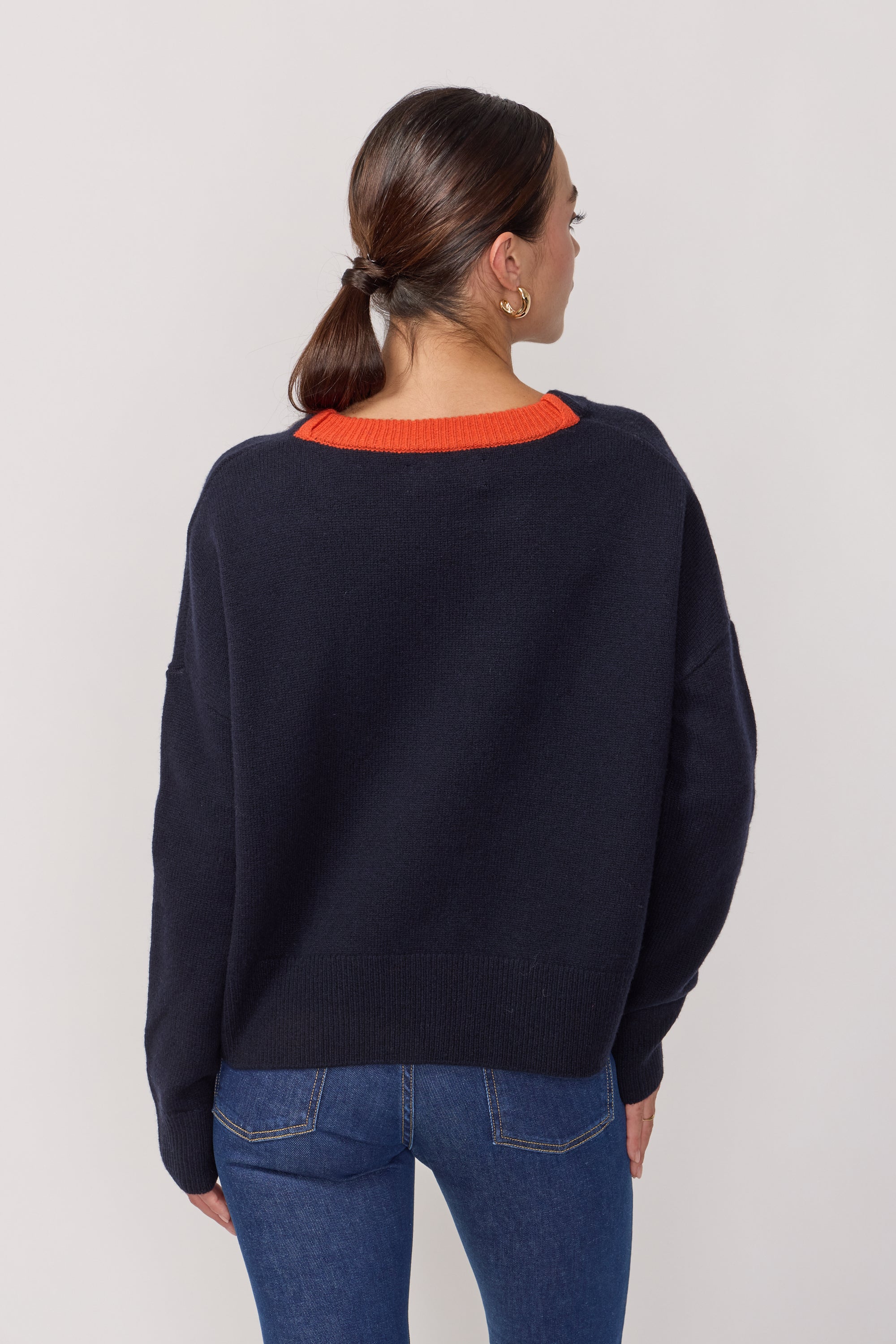 Pull Classique Col Rond - Encre et Orange