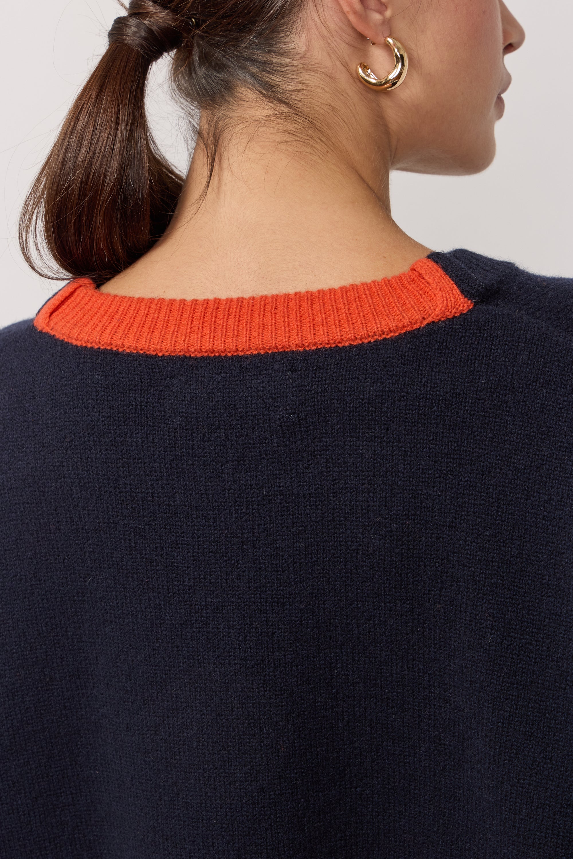 Pull Classique Col Rond - Encre et Orange