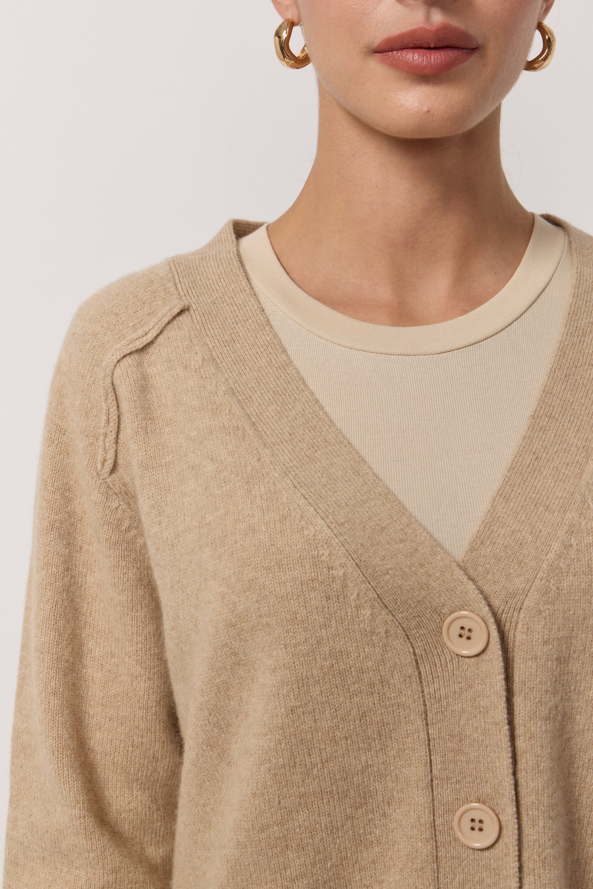 Cardigan Oversize Col en V - Beige