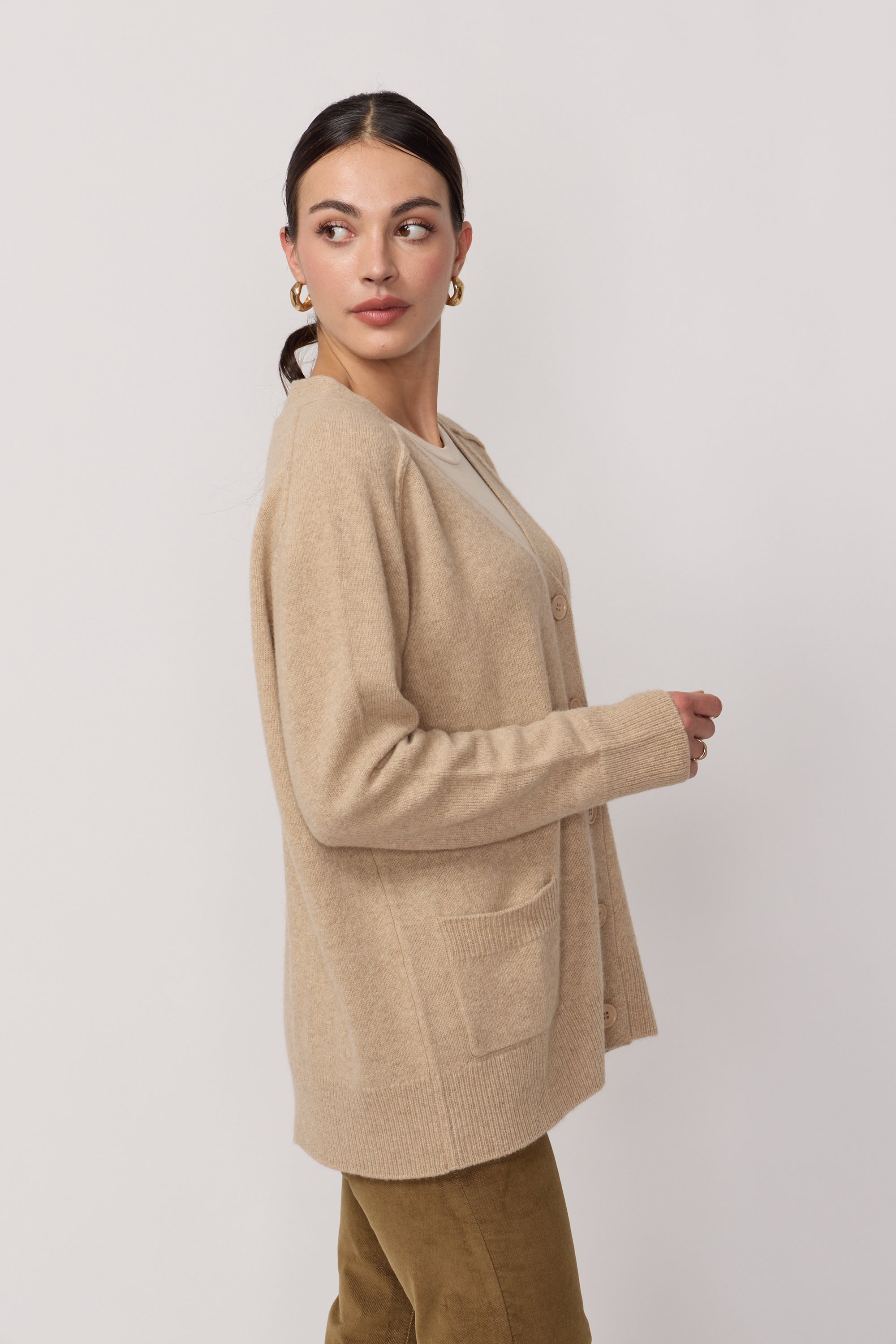 Cardigan Oversize Col en V - Beige