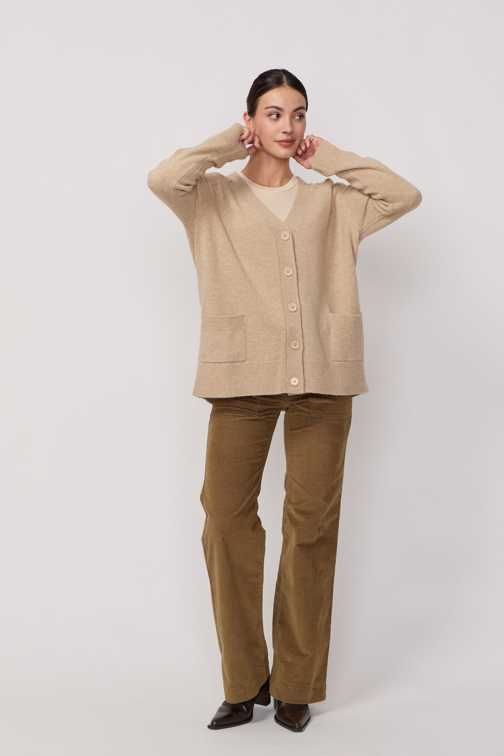 Cardigan Oversize Col en V - Beige