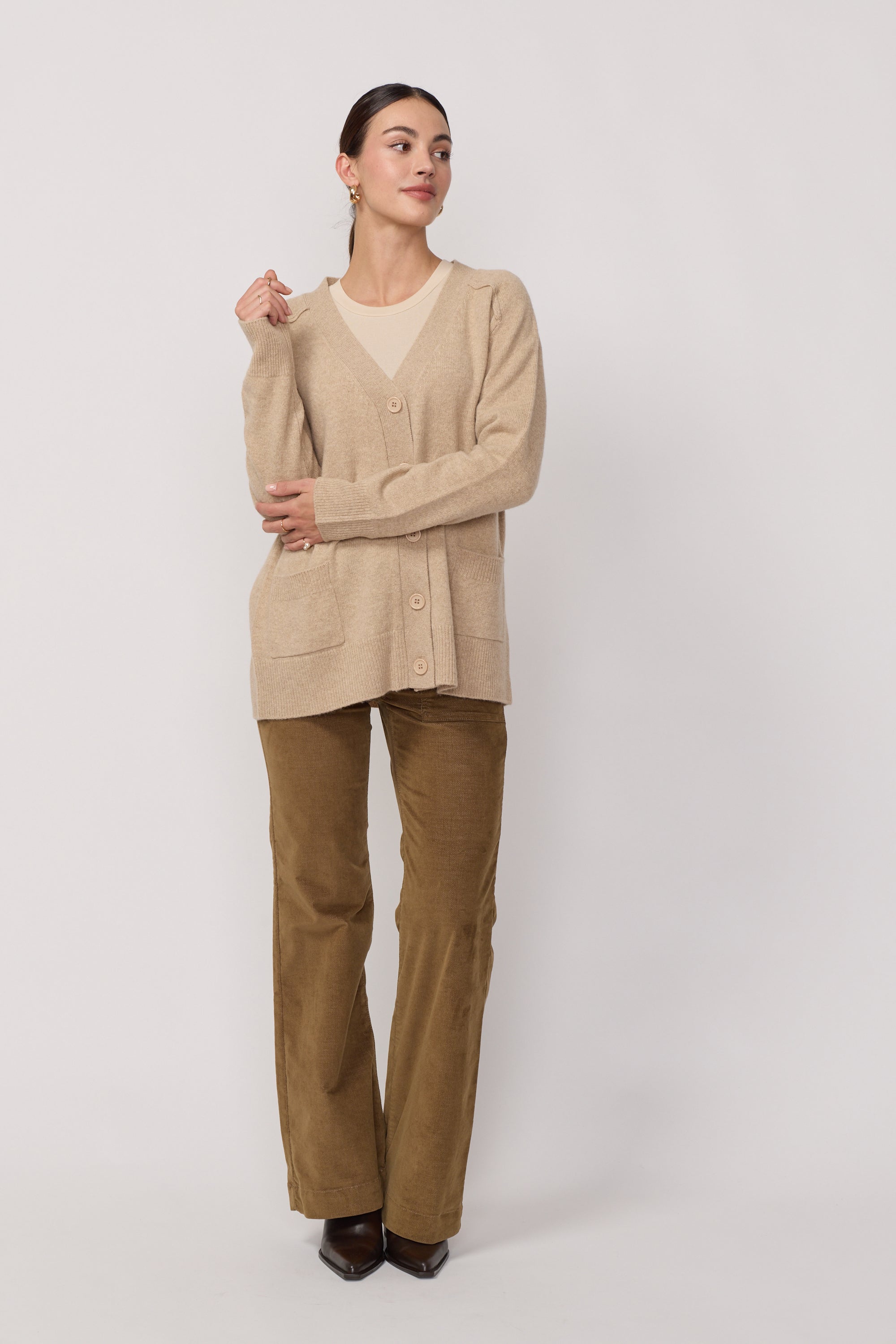 Cardigan Oversize Col en V - Beige