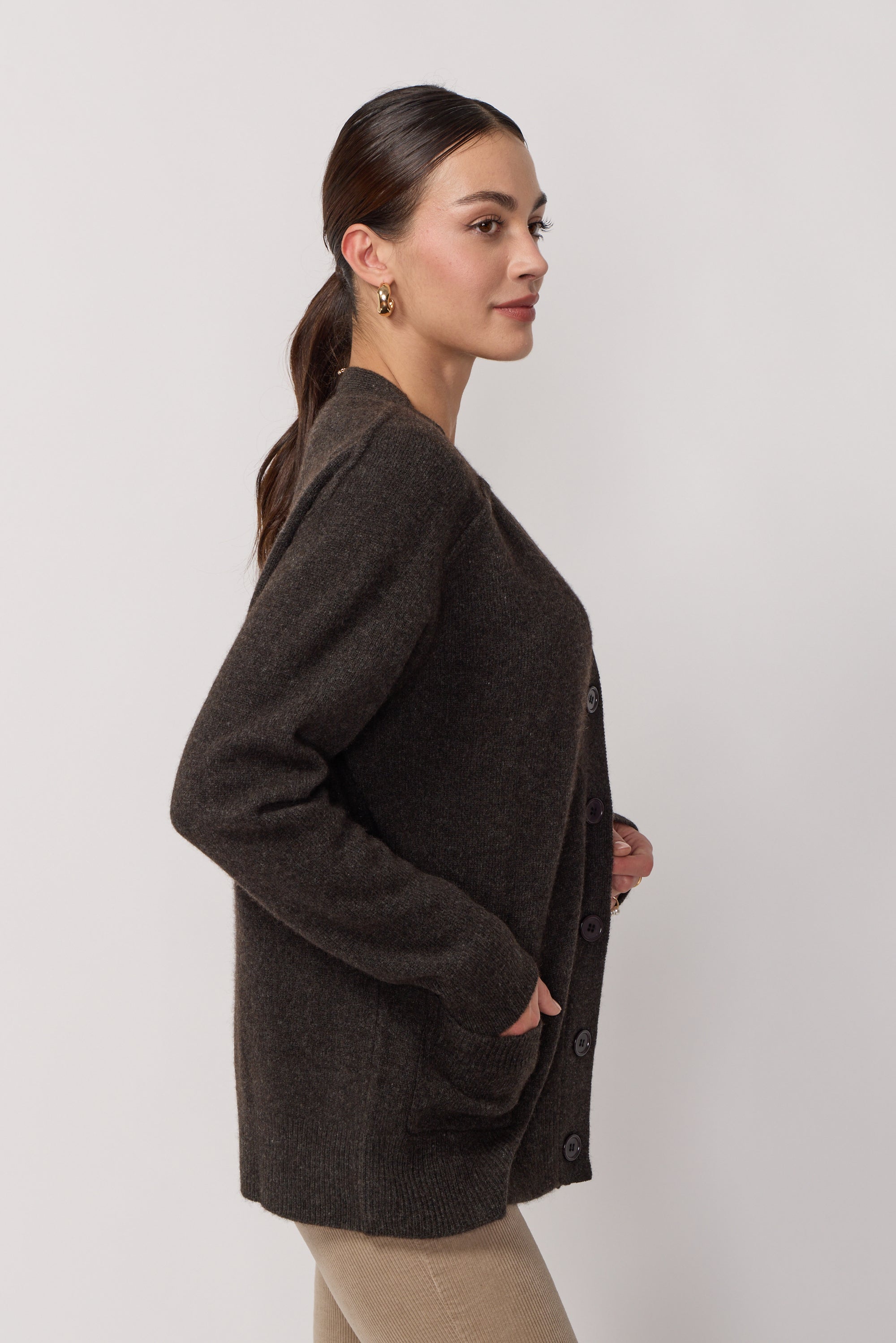 Cardigan Oversize Col en V - Brown