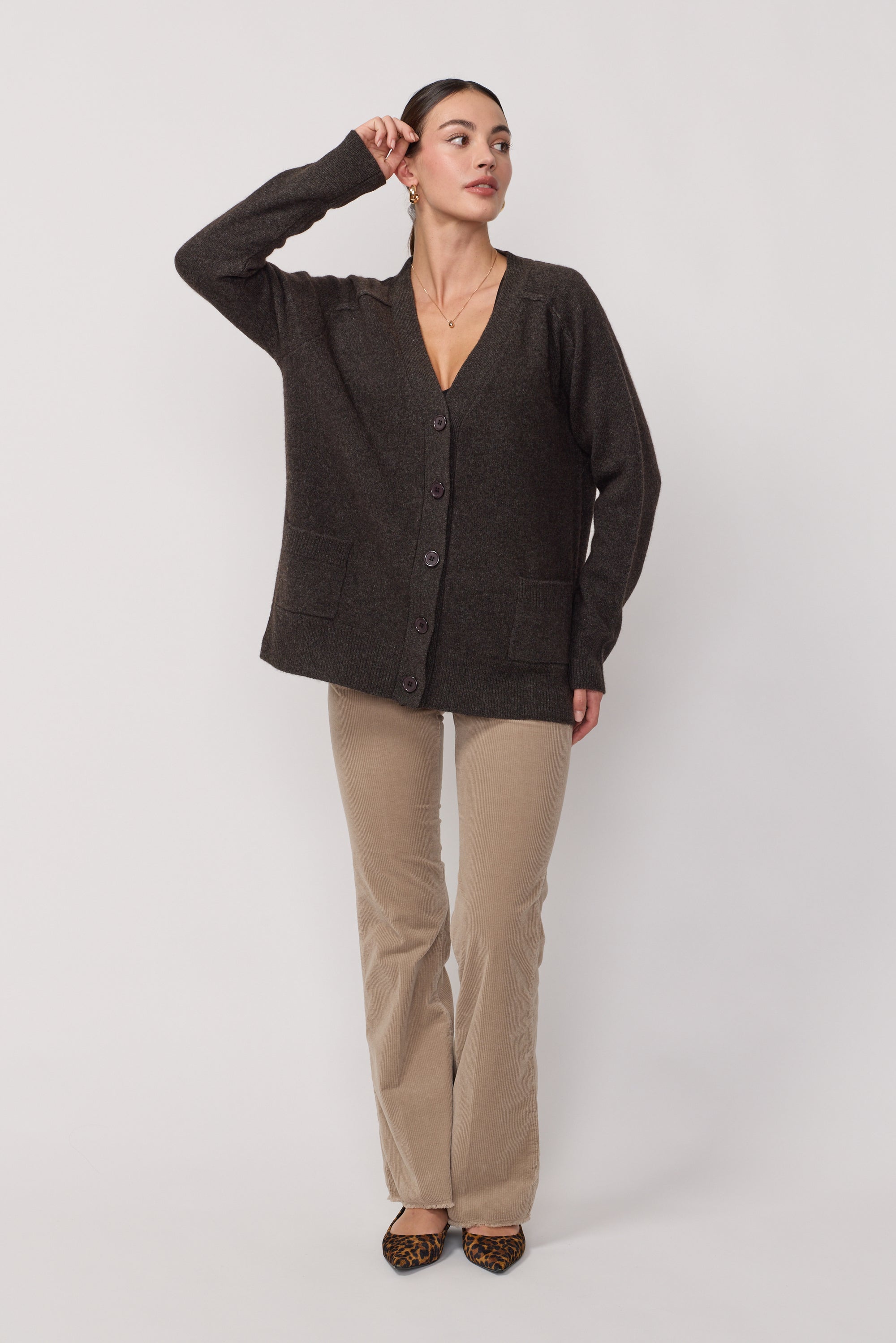 Cardigan Oversize Col en V - Brown