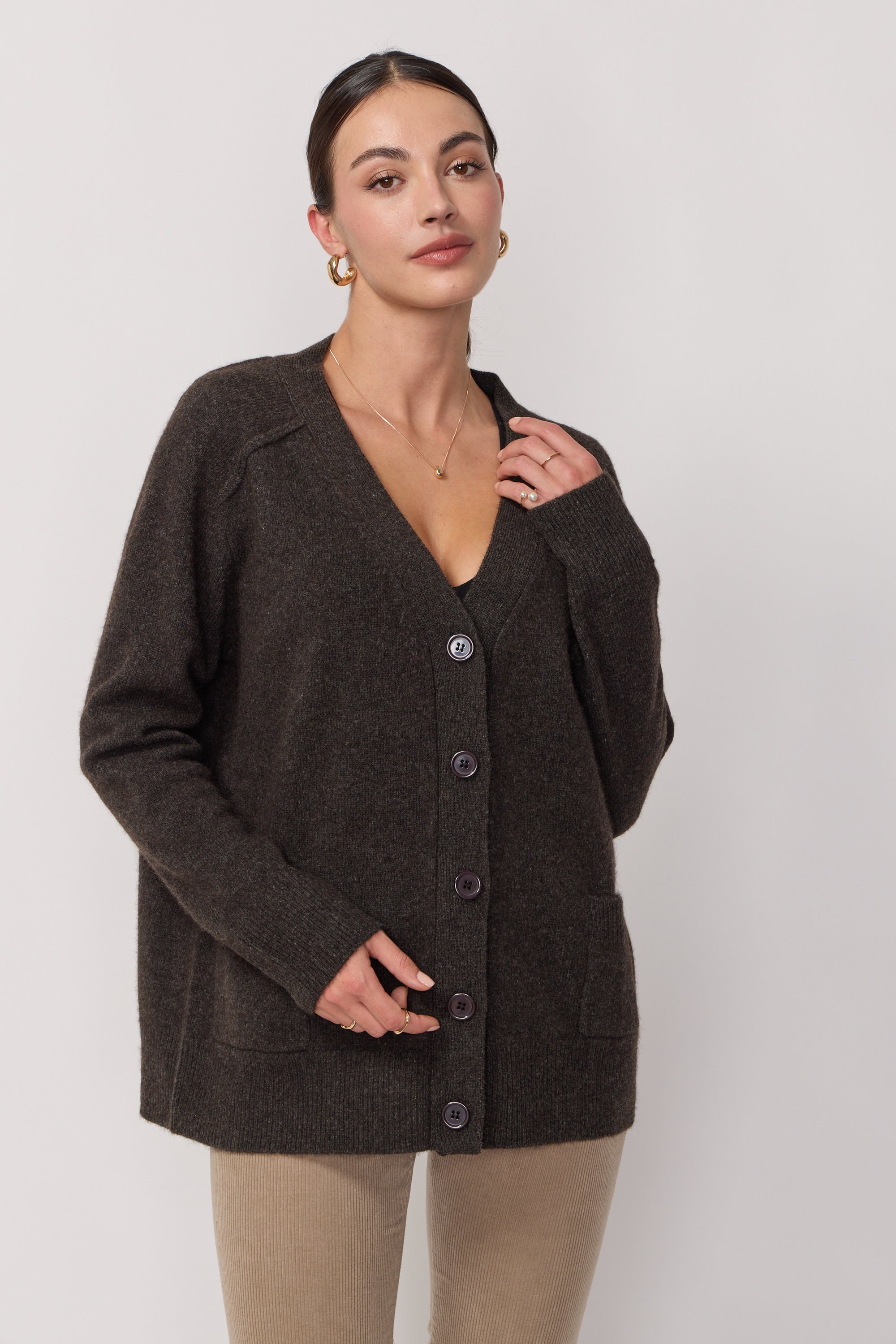 Cardigan Oversize Col en V - Brown