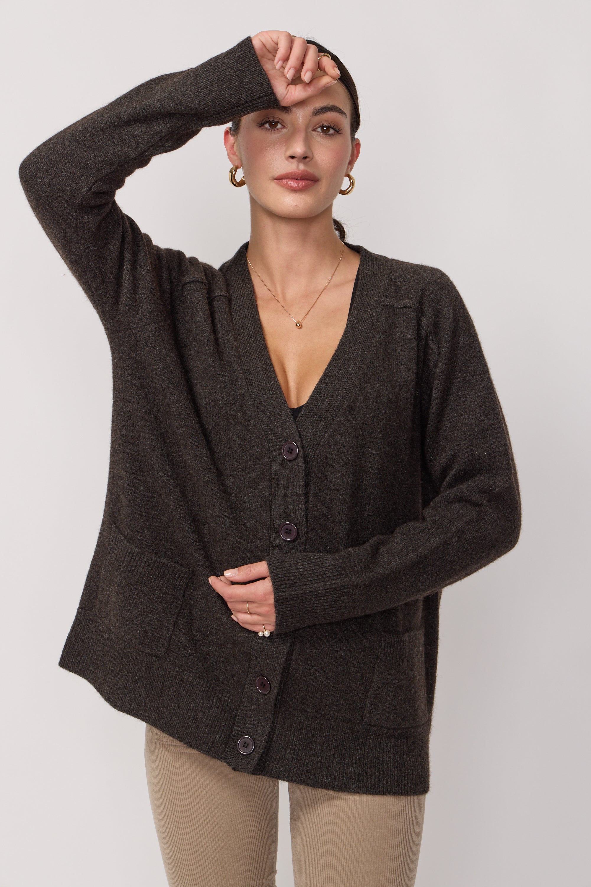 Acquaverde Cardigan Oversize Col en V - Brown