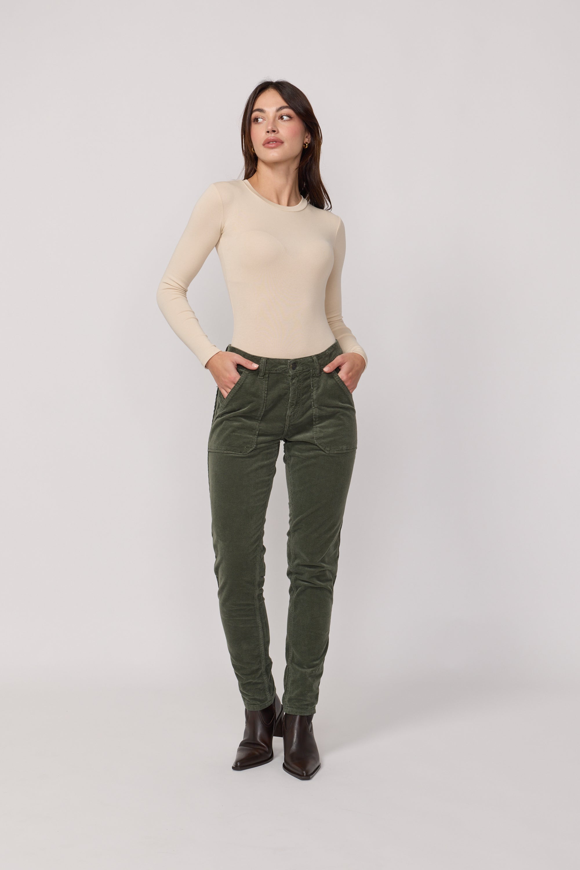Acquaverde Pantalon Pierce en Velours - Military Kaki