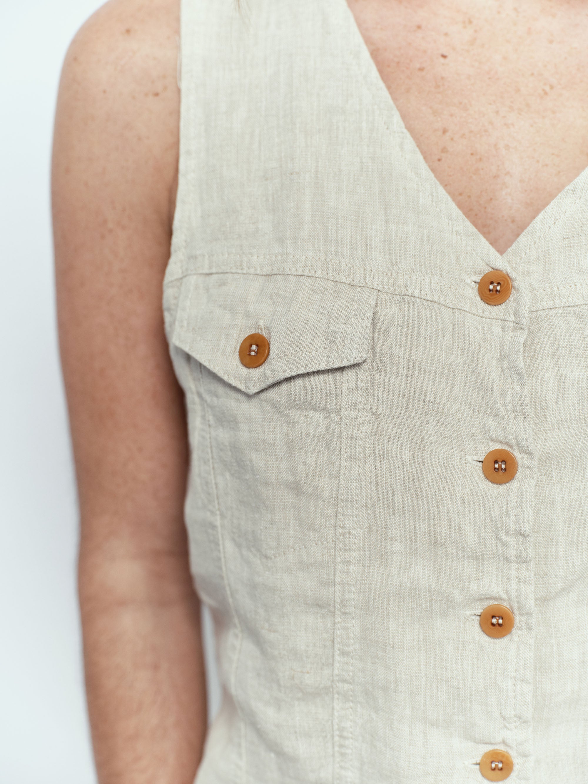Gilet Trucker en Lin - Natural
