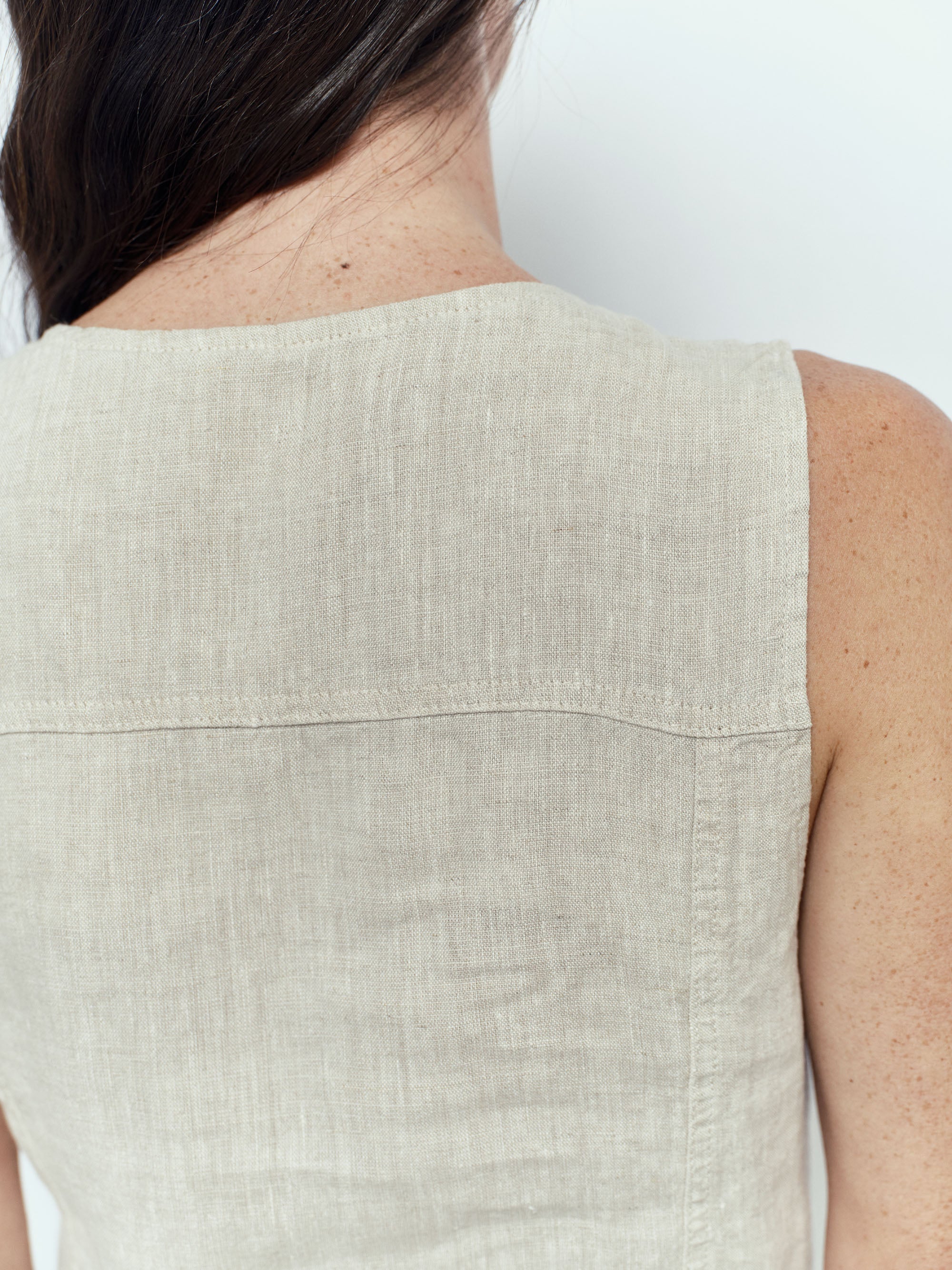 Gilet Trucker en Lin - Natural